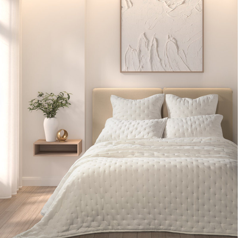 Ensemble de courtepointe blanche matelassée, Courtepointe de grande taille et 2 taies décorati