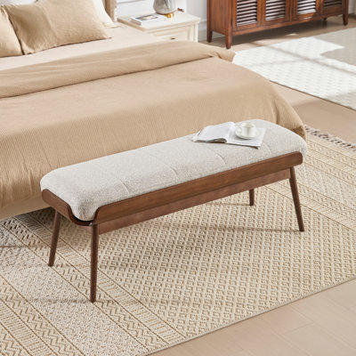 Banc d'entrée classique et minimaliste en tissu avec cadre en bois et banc de bout pour le salon de la chambre à coucher