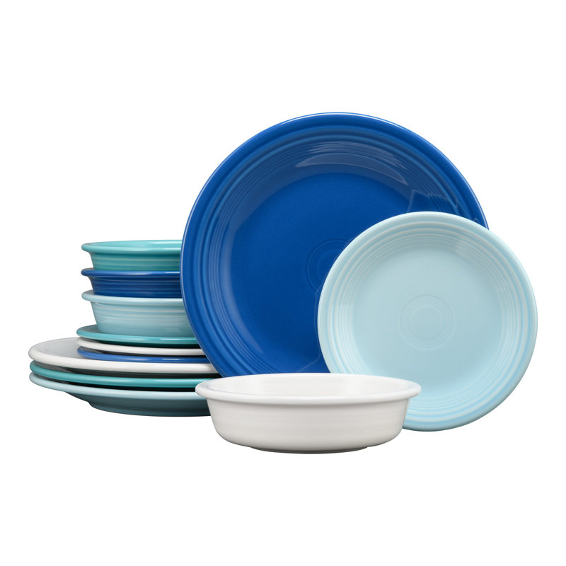 Coastal Blues Classic Rim 12-Piece Dinnerware Set, Service for 4
