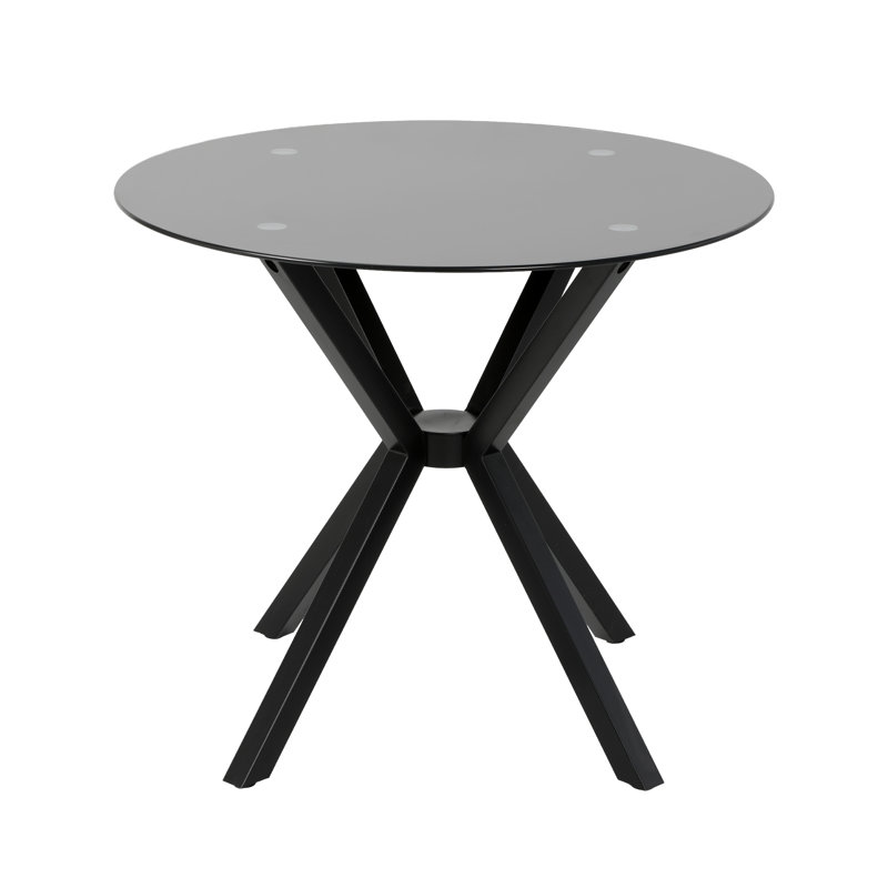 35.4 Inch Round Tempered Glass Dining Table with Cross Metal Base, Modern Kitchen Table for Dining Room, Living Room, Cafe, Easy Assembly & Easy Clean