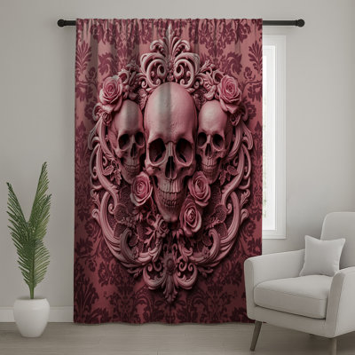 Rideaux de fenêtre Skulls With Pink Roses