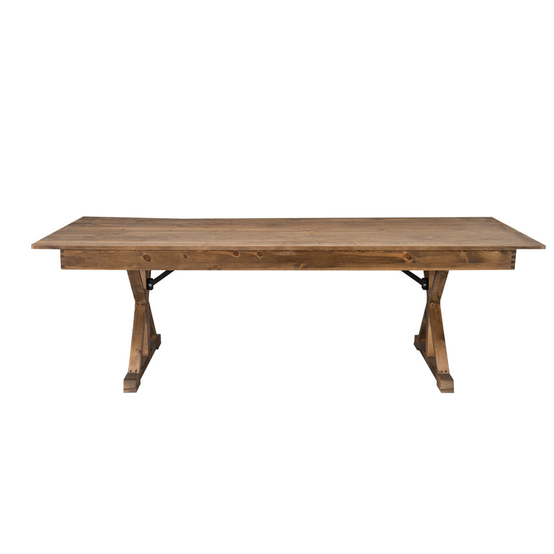 Eternity Rectangular Solid Pine Farm Dining Table with Folding X-Style Legs, 40.25" L x 84" W, Rustic Pine
