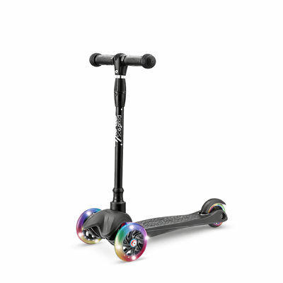 Hurtle Mini Kickboard Scooter - HURSC13BK - Lightweight & Adjustable 3-Wheel Kids Scooter with LED Light Wheels, Anti-Slip Deck (Black)