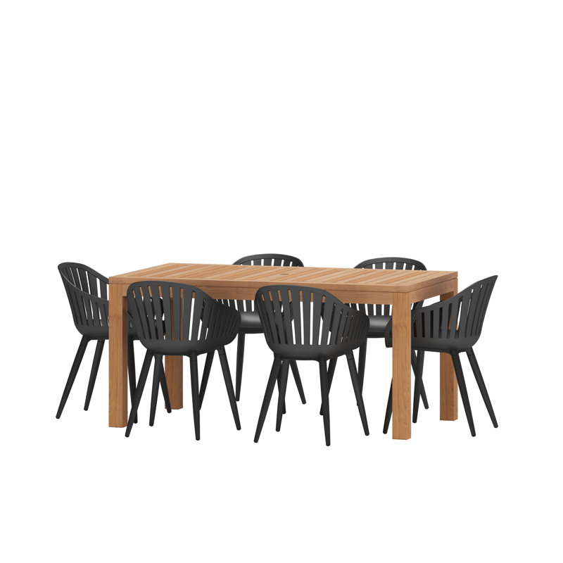 Anautica 6 - Person Teak Patio Dining Set with Rectangular Table, Black