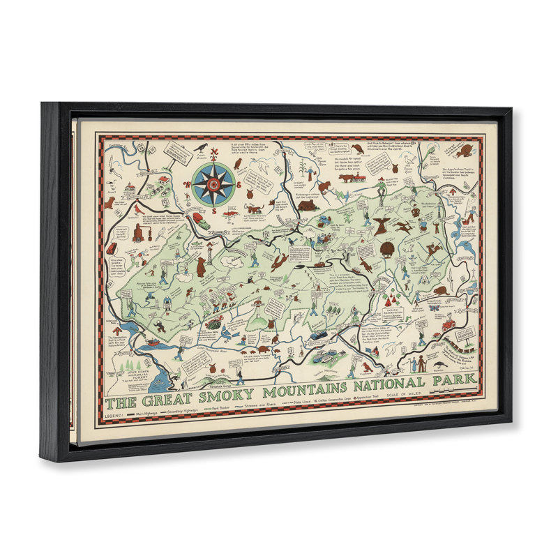 Toile flottante encadrée Great Great Smoky Mountains par Stellar Design Studio, Cadre flottant noir de jais