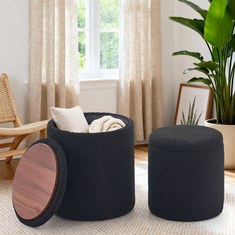 Upholstered Storage Ottoman Set Of 2, Black