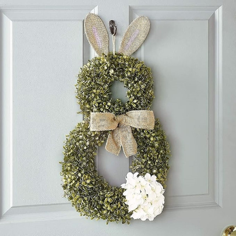 Couronne de lapin de Pâques - décoration de la porte d'entrée du printemps