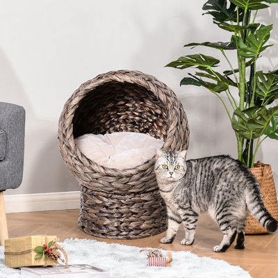 Raised Cat Calming Bed, 23.5" H, Gray With Comfy Padding For Indoor Cats Up To 8 Lbs H Elevated Bed Basket Weave, Gray, Soft Cushion