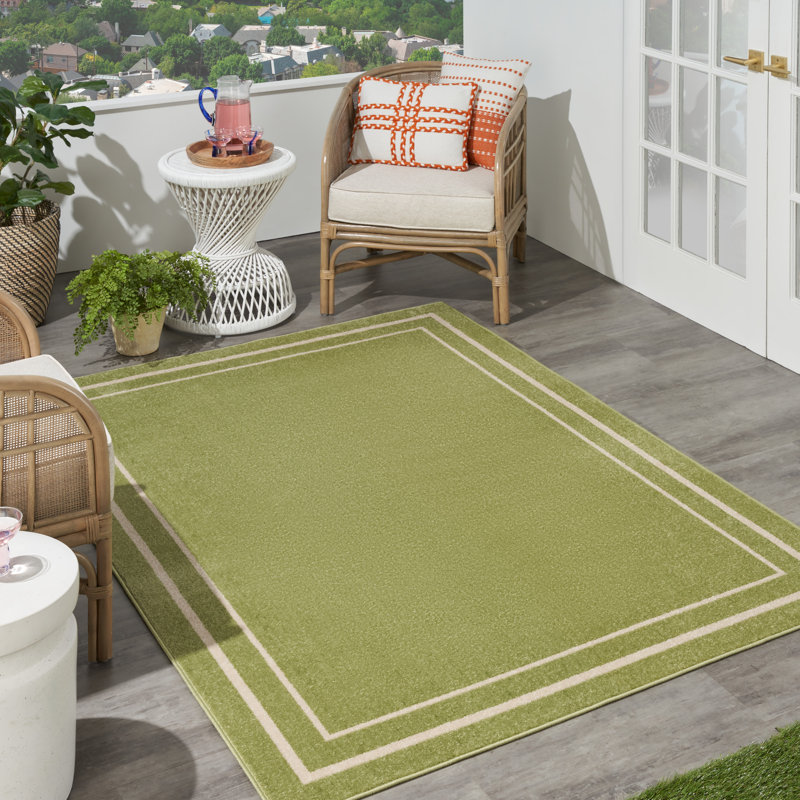 Carbie Abstract Machine Woven Chenille Indoor/Outdoor Area Rug in Green, Rectangle 5' x 7'