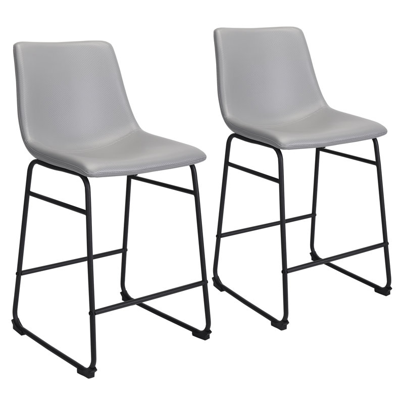 Madbury Upholstered Counter Stool with Metal Frame, Light Gray