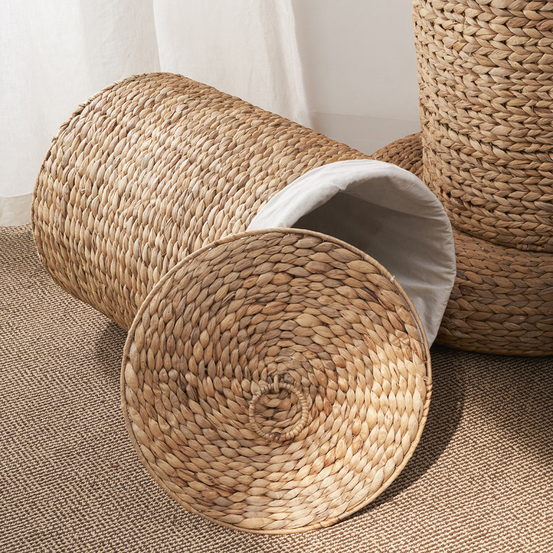 Panier à linge couvert, panier à linge respirant en tissu tissé ; panier à linge robuste avec poignée et poche intérieure lavable ; panier à linge