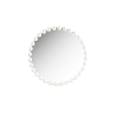 Miroir mural perlé de 27 po de diamètre - Grand détail perlé, cadre en fer blanc mat, miroir en verre, prêt à être accroché, cadre de chambre à coucher ou de hall d'entrée rond 27 po avec revêtement, cintre en trou de serrure de 24,3 po, ornement