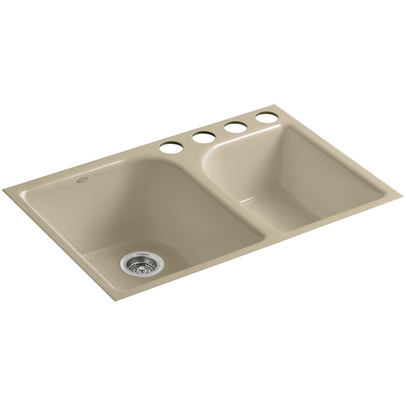 Executive Chef 33" L x 22" W Undermount Kitchen Sink with 4 Oversize Faucet Holes, Mexican Sand