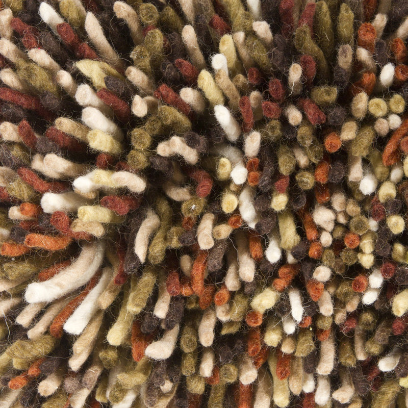 Salzer Authentic Hand-Woven Handmade Olive Green, Rust Red, Cream, Tan & Brown High Pile Modern Shag Wool Area Rug
