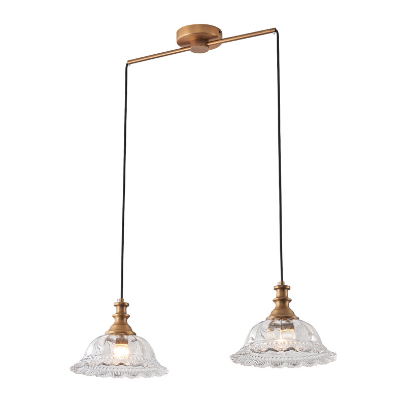 Luminaire suspendu de style rétro à double tête de couleur laiton homologué UL, 2 Lights