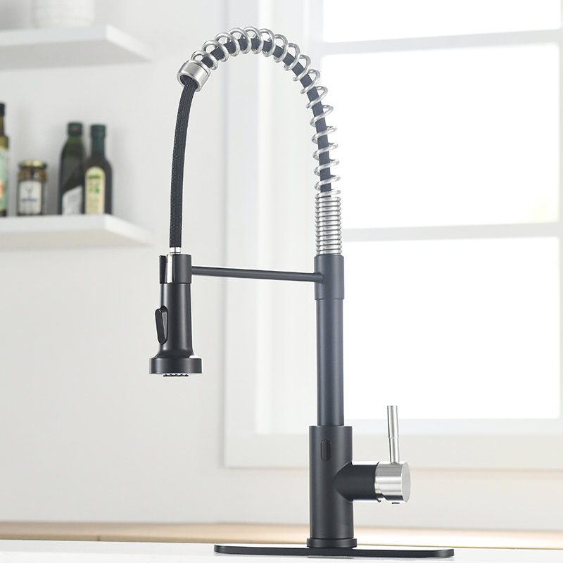 Robinet de cuisine automatique sans contact - Acier inoxydable avec rétractable style contemporain pour les mains de la cuisine Robinet intelligent à capteur de mouvement à utilisation hygiénique en noir et argent