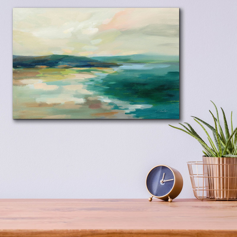 Art mural en verre épique «Pastel Lake» par Silvia Vassileva, 16 po x 12 po