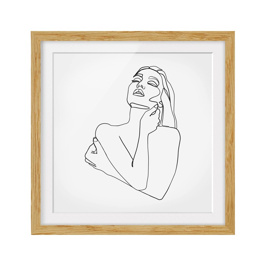 Gerahmtes Poster Line Art Woman Upper Body Black White