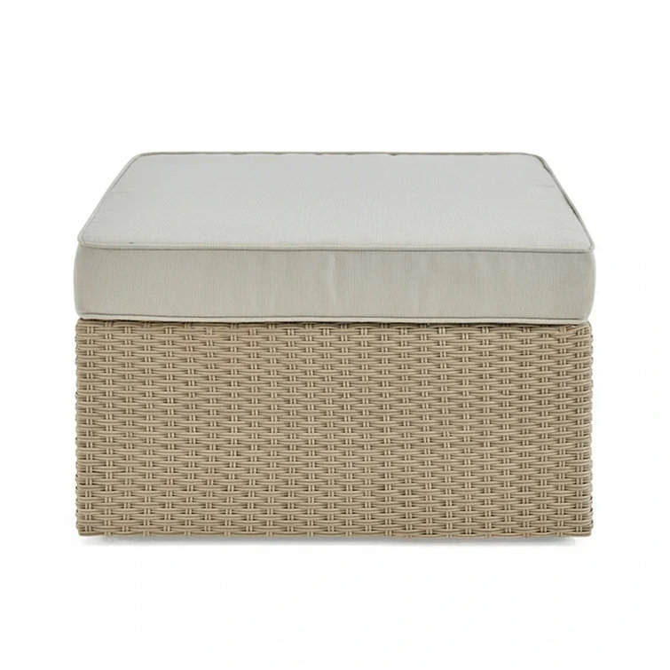 Pangkal Pinang 26"W All-Weather Wicker Outdoor Square Ottoman With Cushions