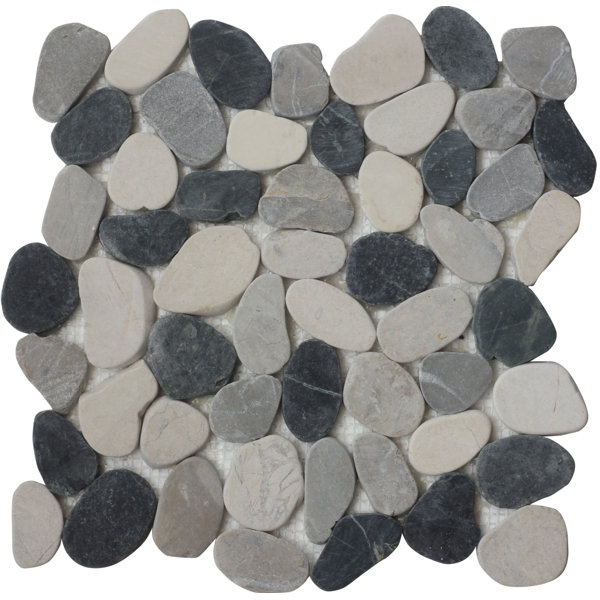White-Gray-Black Flat Pebble Mosaic 12" x 12"