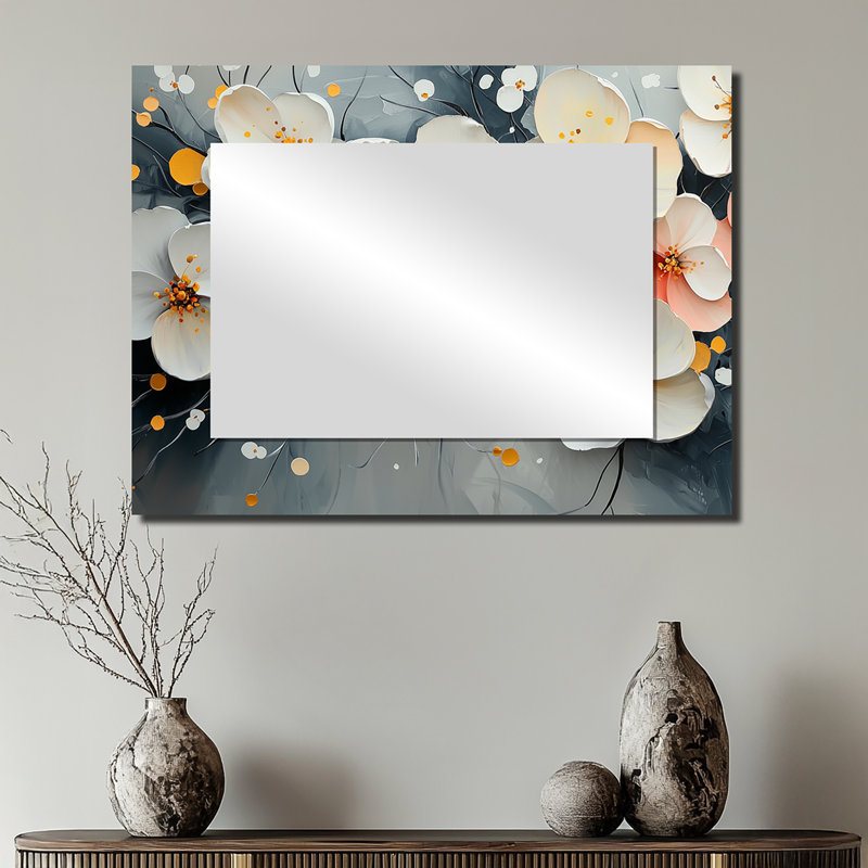 White Wildflowers Pure Bliss II - Floral Mirror Wall Art - Printed On Metal, 24" x 32"