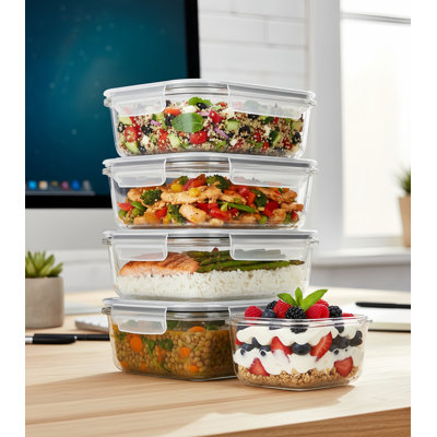 Clear, 35 Oz, Glass Storage Boxes, 5-Pack, With Snap-Lock Lid, Microwave, Oven, Refrigerator, And Dishwasher Safe.