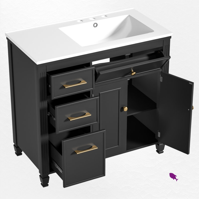 Ensemble de meuble-lavabo simple 36 po avec plateau en céramique 36 po, Noir