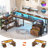 Joinvil L-Shaped Computer Desk  with Drawers and Monitor Shelf, Gaming Desk with RGB LED Lights & USB Ports-1214363794-1211116031