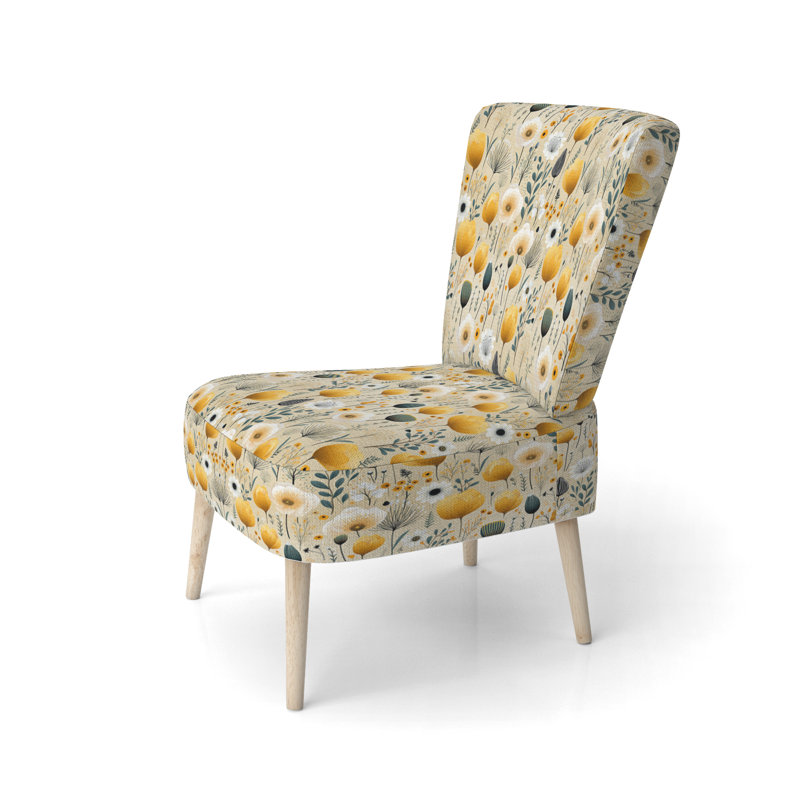Cottage Yellow And Beige Garden Grace - Upholstered Farmhouse Side Chair, Yellow Accent Chair