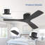48 Inch 3 Carved Solid Wood Blades Flush Mount Ceiling Fan 6-Speed Noiseless Reversible DC Motor With Remote, Black-238653600-238653602