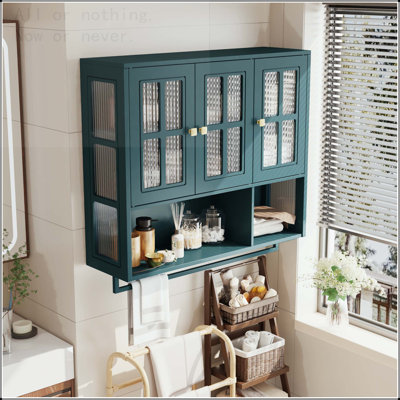 Armoire murale en bois 3 portes avec porte en verre et porte-serviettes