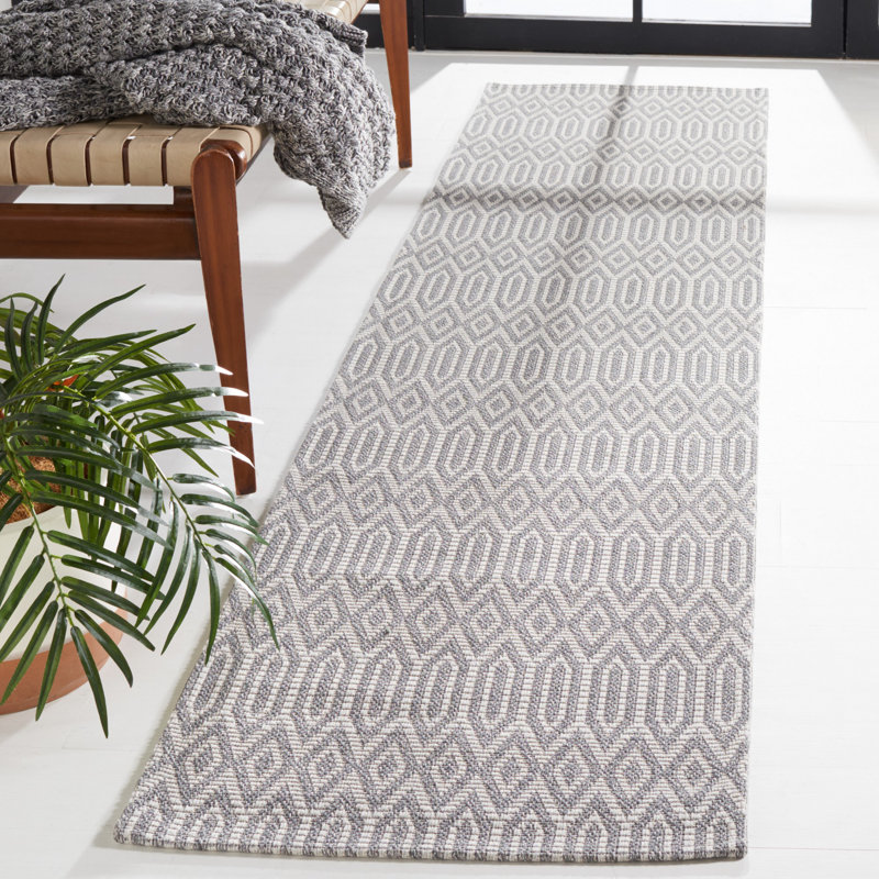 Tapis géométrique en coton anthracite / gris clair Martha Stewart, Tapis de couloir 2 pi x 8 pi