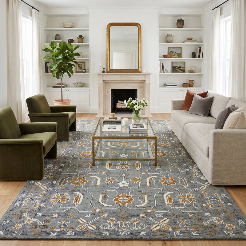 Pecos Transitional Floral Hand-Hooked New Zealand Wool Area Rug, Rectangle 5' x 8'