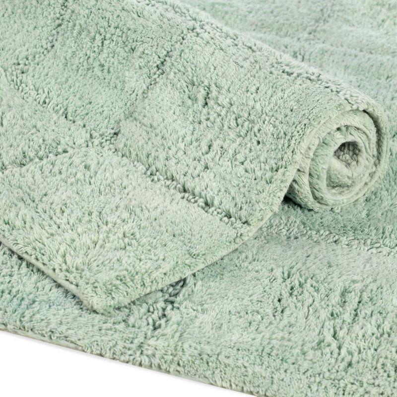 Sandcliff Checkered Cotton Non-Skid Machine Washable 2 Piece Bathroom Rug Set, Checkers Sage