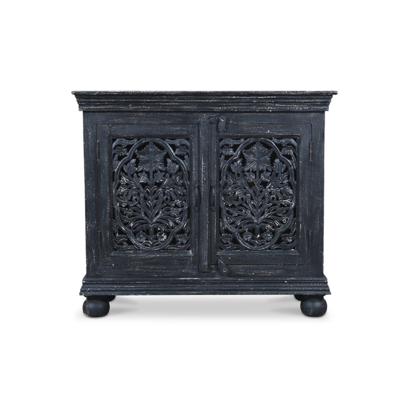 Buffet noir sculpté à la main 2 portes