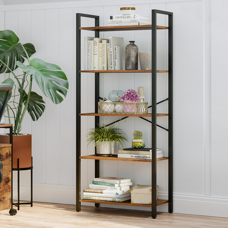 Keemon Etagere Bookcase, (5 Tier) 60.6" H x 26" W, Brown/Black
