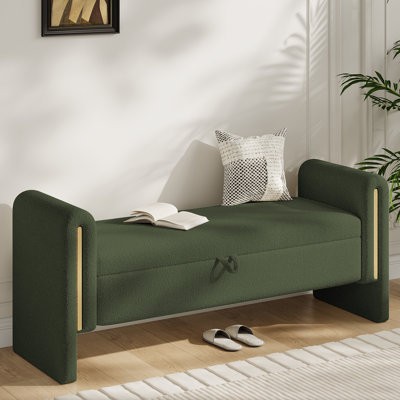 52" Storage Ottoman Bench, Teddy Upholstered End Of Bed Bench With Pull-ring, Modern Storage Bench With H-shaped Design, sturdy Entryway Bench For Bedroom, Entryway