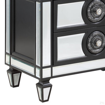 II Mirrored, Black & Sliver Finish Nightstand
