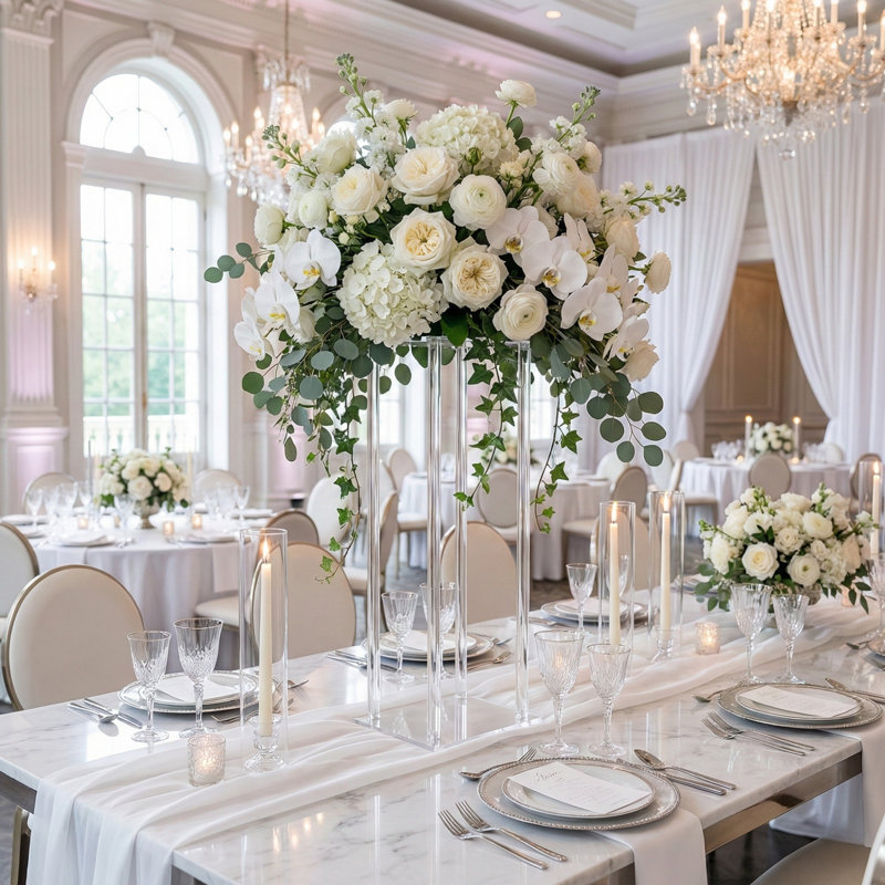 24" Tall Acrylic Harlow Wedding Flower Stand, Clear Rectangular Centerpiece Columns for Modern Event Decor