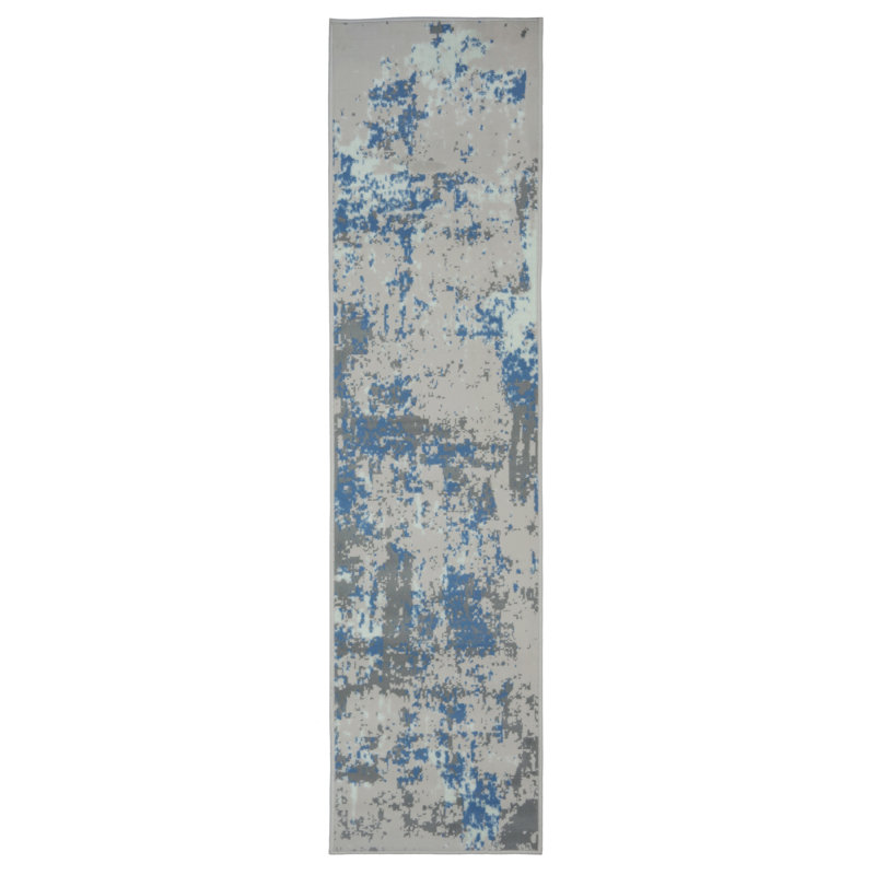 Tapis abstrait bleu / gris, Tapis de couloir 2 pi x 8 pi