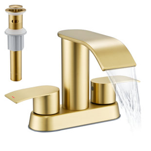 4" Centerset Double Handle Waterfall Bathroom Sink Faucet with Pop Up Drain