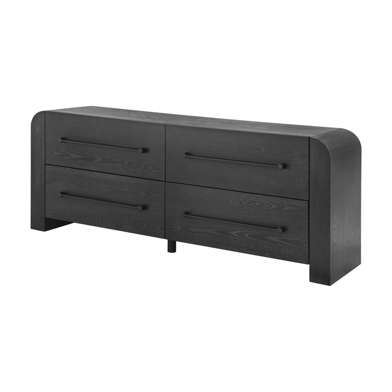 Riviera Modern Ash Veneer 4-Drawer Dresser With Rounded Corners And Metal Handles, Black