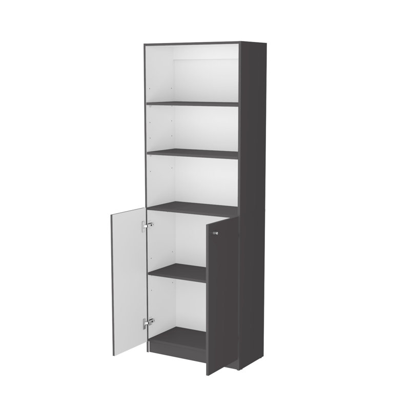 Bibliothèque moderne à 2 portes avec un aspect gris mat et blanc - Améliorez votre espace de rangement