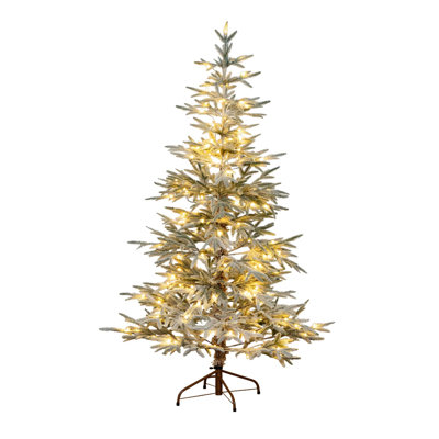 6ft. Pre-Lit Artificial Flocked Woodland Fir Christmas Tree with 150 Warm White LED Lights