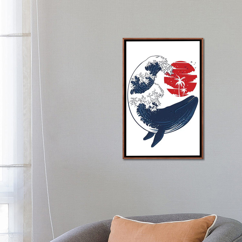 «Whale Wave» par Alberto Perez, impression, Aucun mat, H 26 po x l 18 po x 1,5 po, Toile avec cadre en bois brun classique