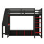 Lit mezzanine simple avec bureau et lumières DEL, lit mezzanine en bois massif avec garde-robe ouverte et tablettes multiples