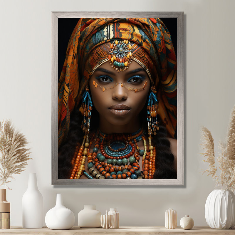 Karn, africain, beauté ornée III - Art africain, art mural, H 32 po x l 24 po x P 1 po, Cadre flottant brun