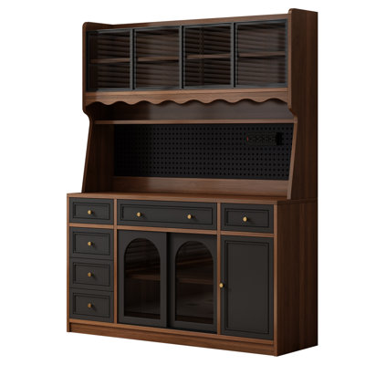 Freestanding Buffet Storage Cabinet With Hutch,large Coffee Bar With 6 Drawers,4 Cabinets With Adjustable Shelves