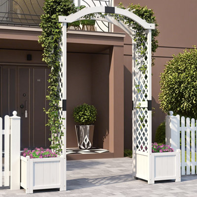 Garden Arbor w/ Planter Wooden Planter Arch w/ Trellis White