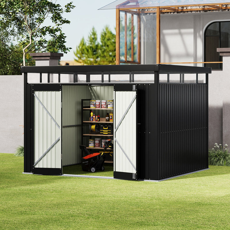 Charcoal Black Flat Roof Tool Shed